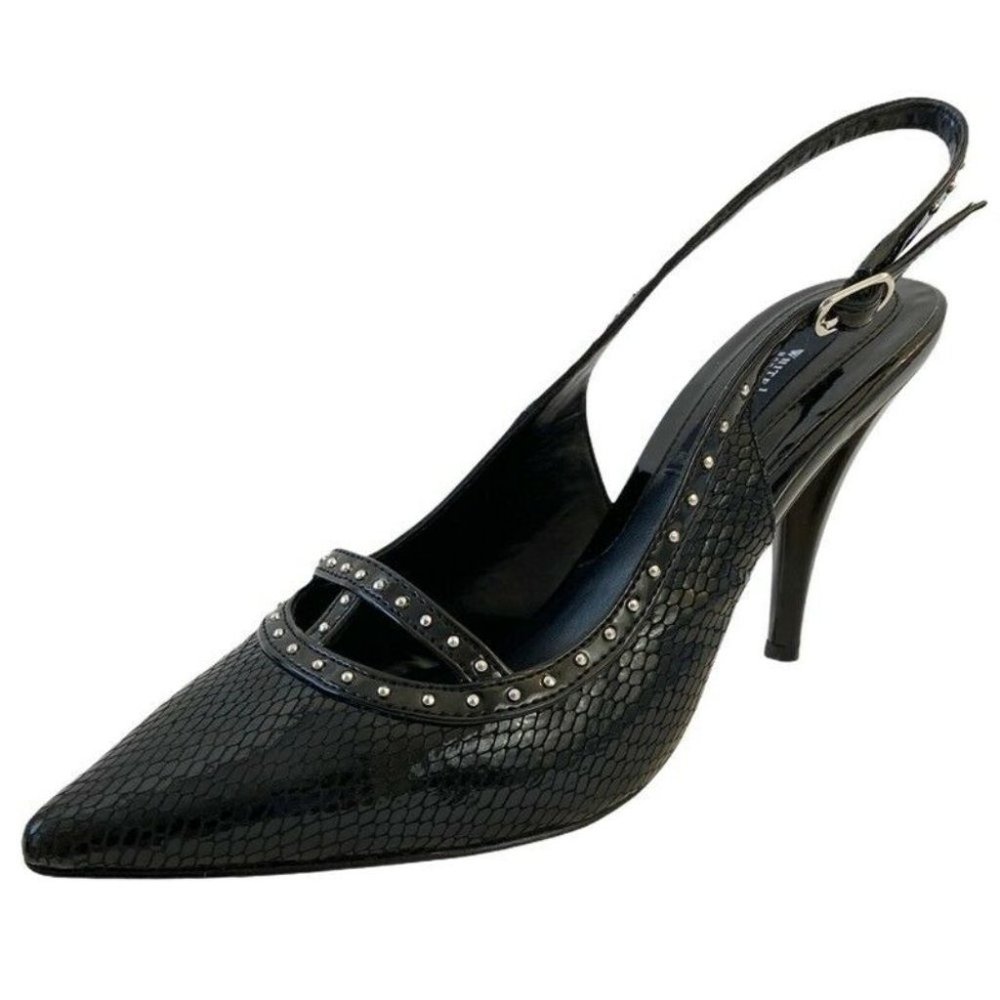WHBM Slingback High Heels Black Snake Leather